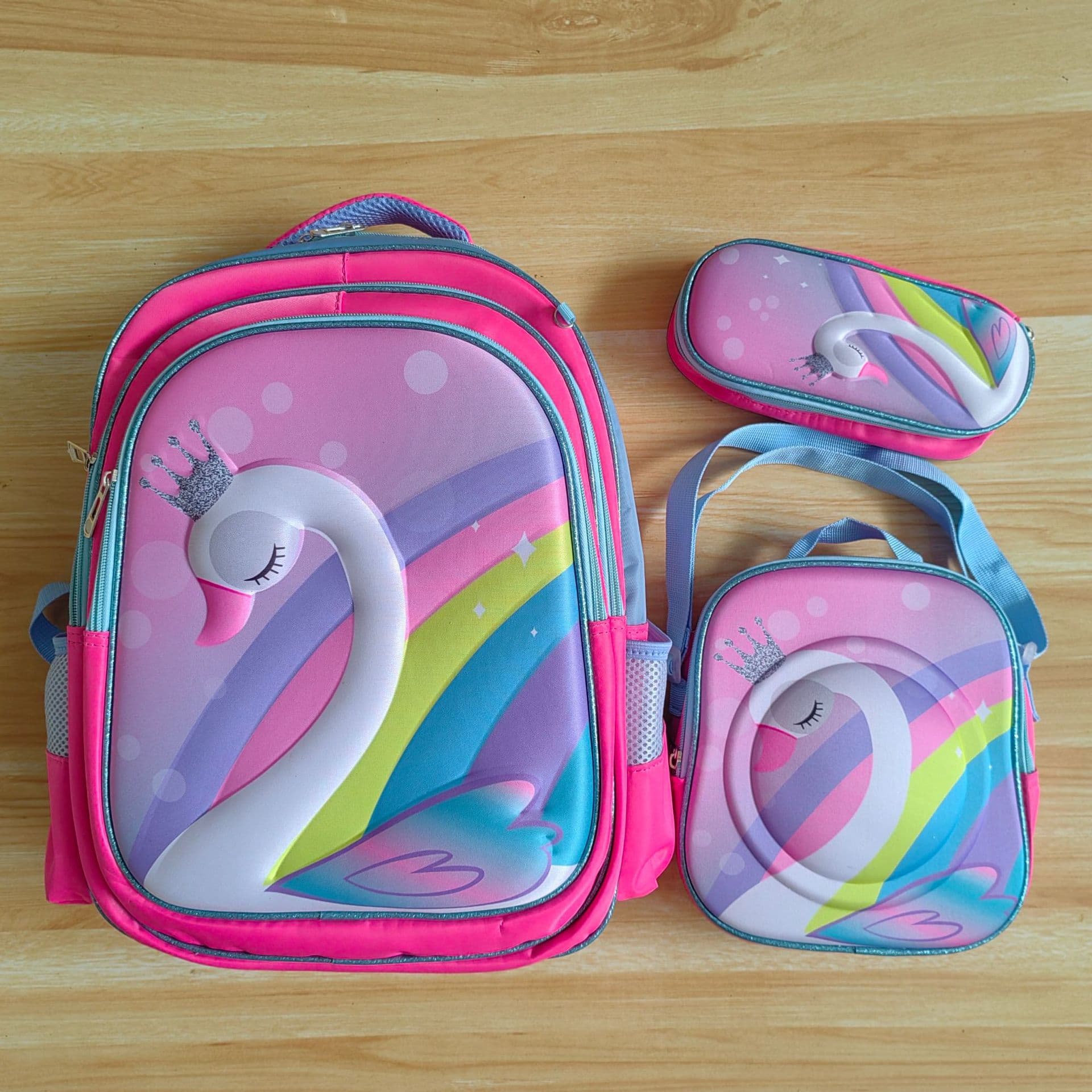 New 3-Piece Set School Backpack with Lunch Bag and Pencil Case, Waterproof & Insulated, Kids Backpack for Children