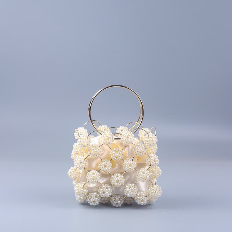 Popular Xiaohongshu White Pearl Ball Bag Handmade Beaded Ladies Evening Wedding Party Bridal Pearl Handbag