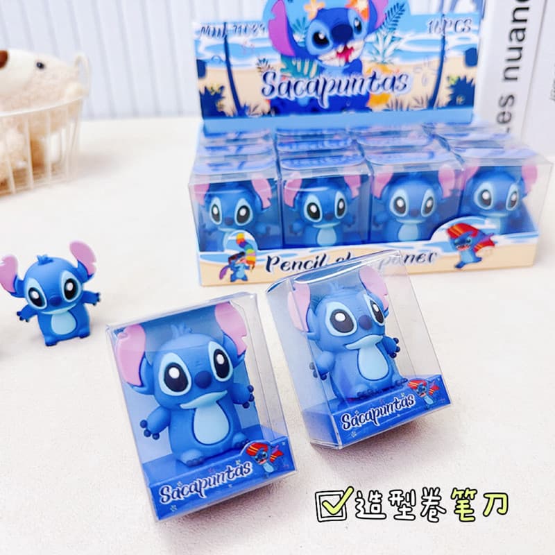 Cartoon Stitch-shaped pencil sharpener Blue Bunny Stitch student stationery silicone pencil sharpener pen planer