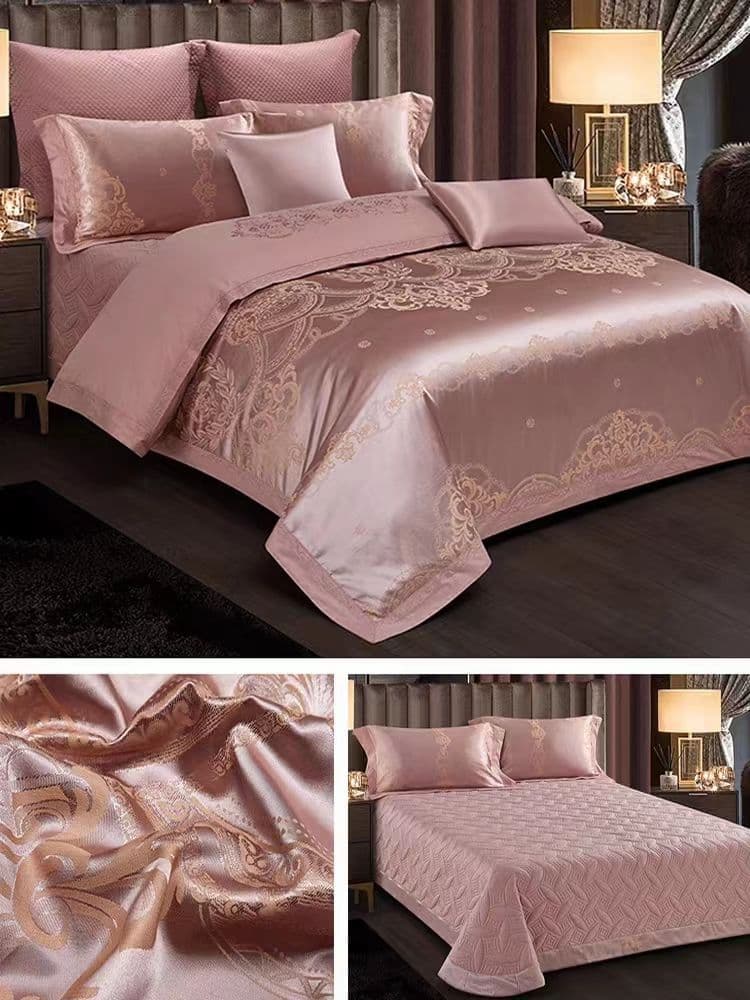 European Luxury Satin Jacquard Four-Piece Set, Pure Cotton Thickened Sheet, Quilted Bedspread for Wedding Bedding