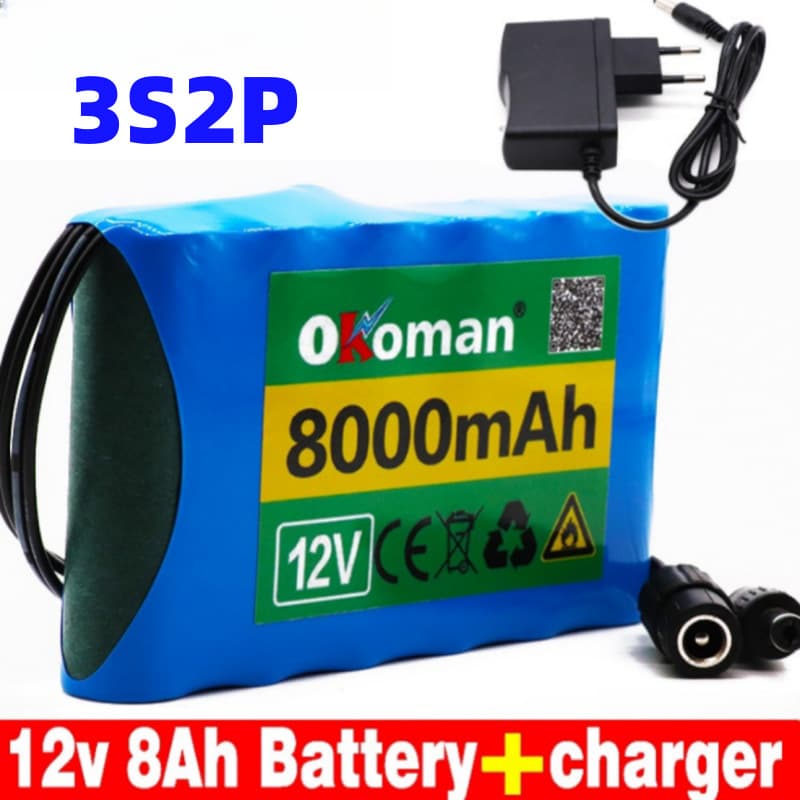 18650 Lithium Battery 3S2P 12V 8000mAh Rechargeable Battery Pack with BMS + Charger