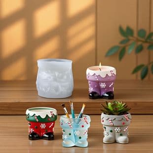 Yindian Christmas Boot Cement Plaster Cup Mold DIY Epoxy Resin Storage Cup Flower Pot Decoration Silicone Mold