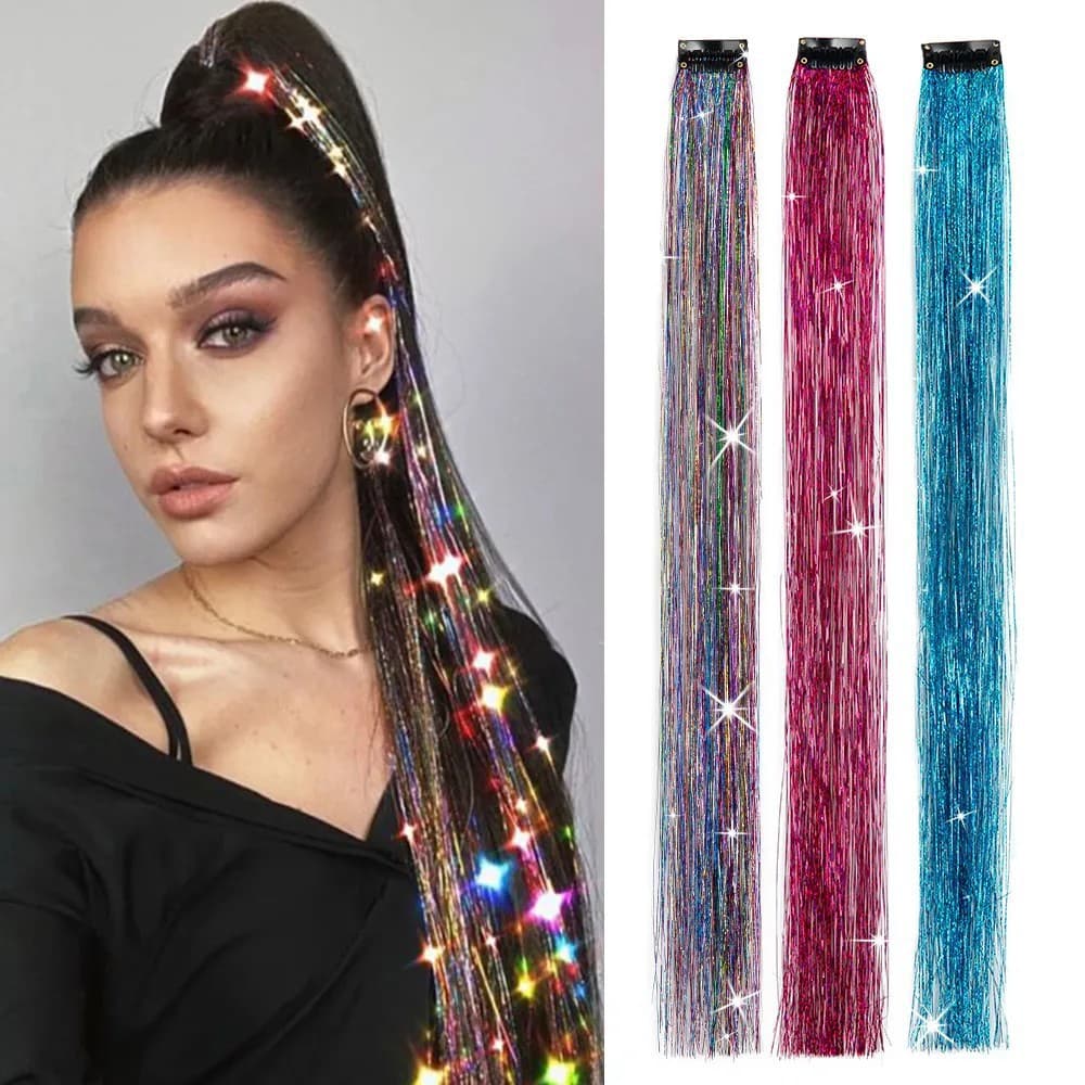 Hair Extension Laser Thread Gold Glitter Braided Color Rope Hair Piece 7-Color Gradient Hair Ends Cover Gray Hair