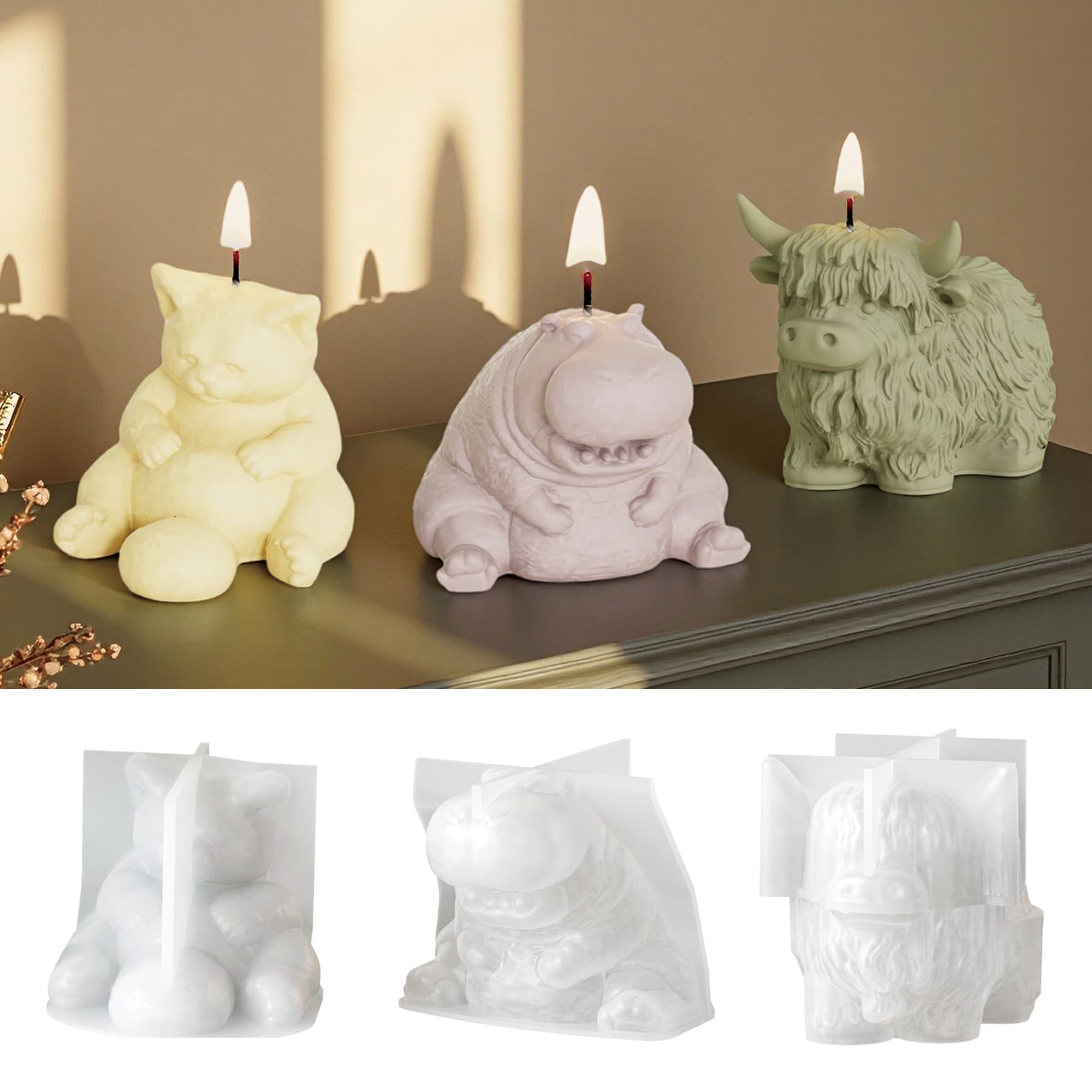 Cross-border Bestseller Yak DIY Highland 3D Yak Hippo Sitting Cat Aromatherapy Candle Ornament Silicone Mold