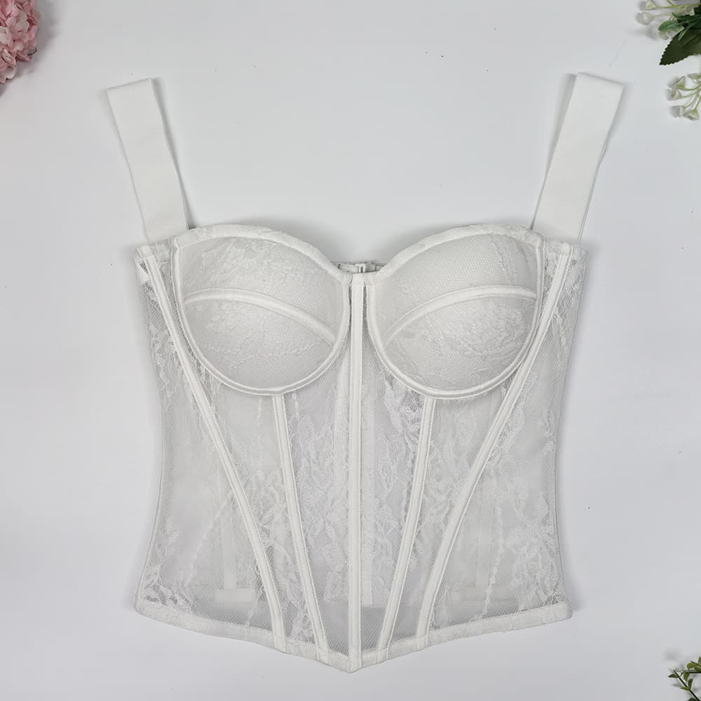 Exquisite Slimming Lace Hollow-Out Embroidered Bustier, Breathable Waist-Cinching Fashion Versatile Off-Shoulder Underwire Corset