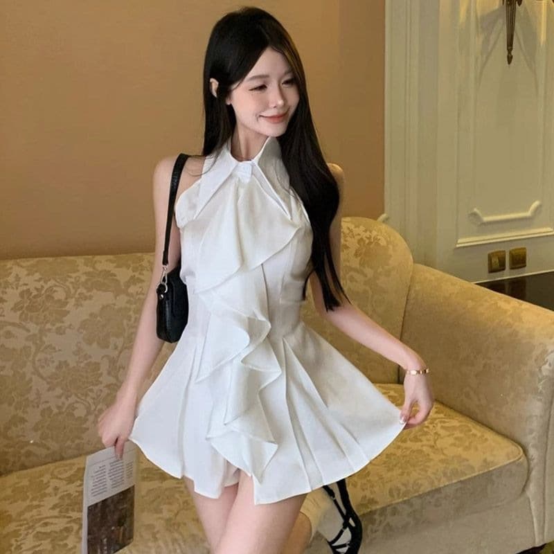 ZM752026 Ruffled Sleeveless Shirt Top Women's Summer French Style Mid-Length Waist Slim Shirt