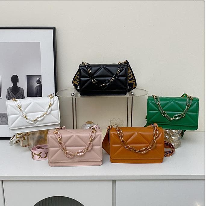 Crossbody Bag for Women, New Plaid Chain Small Square Bag, Korean Style Simple Light Luxury High-End Single Shoulder Crossbody Bag