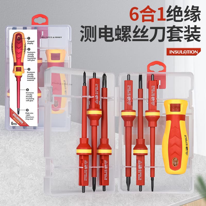 Multi-Function Electrician Insulated Screwdriver Set 6-in-1 Household Flathead Phillips Multi-Use with Voltage Tester