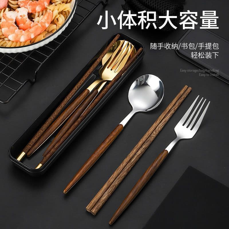 Three-piece set for office workers: portable chopsticks, spoons, and forks for travel and cafeteria use, cross-border factory wholesale
