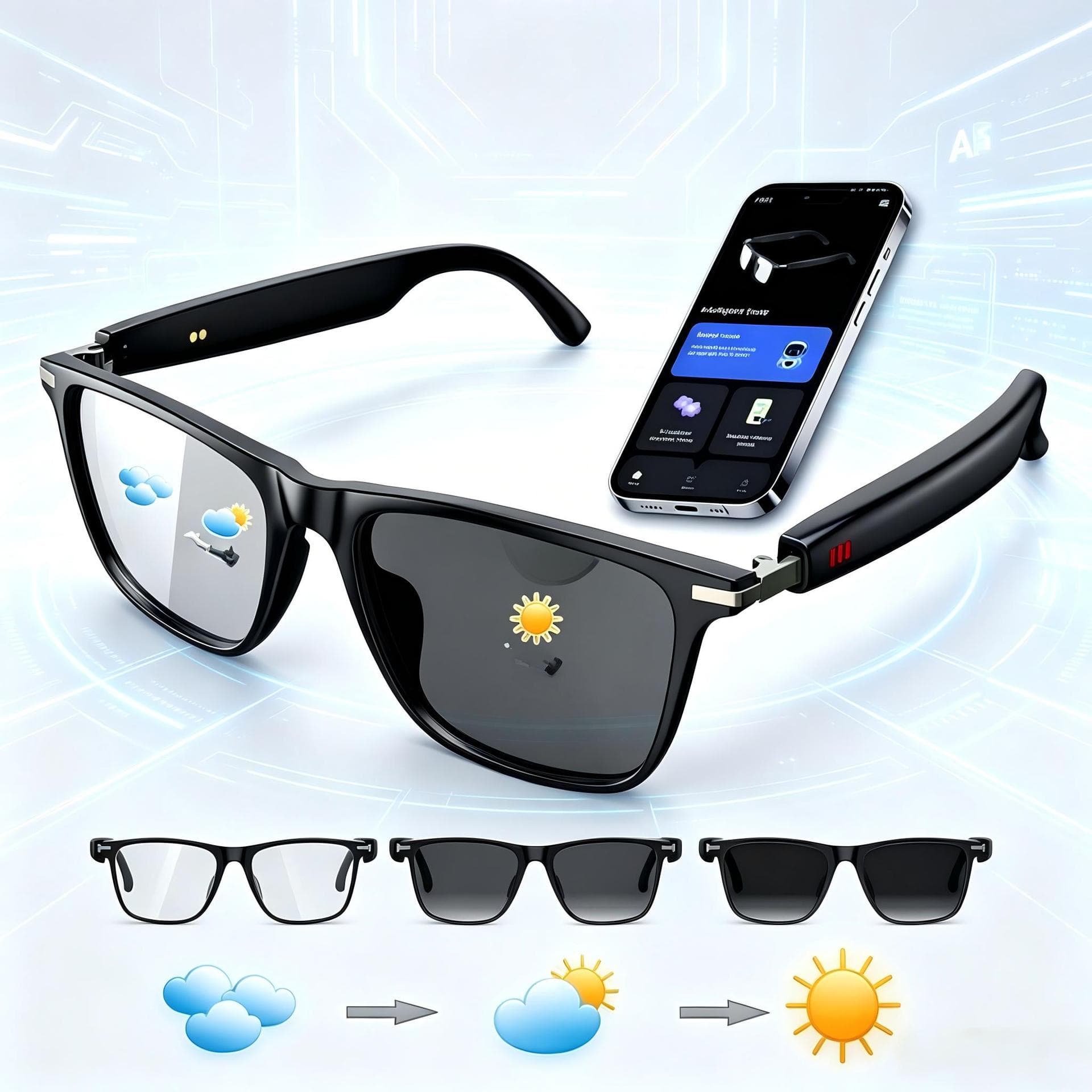 GS20 AI Translation Smart Bluetooth Glasses with Call & Music, Magnetic Charging, Waterproof, High-Quality Texture