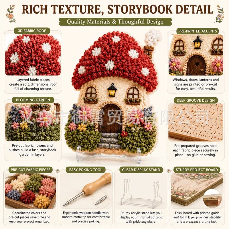 Cross-border new product 3D Fabric Poke Art Kit Funny Village 3D Fabric Poke Art Kit