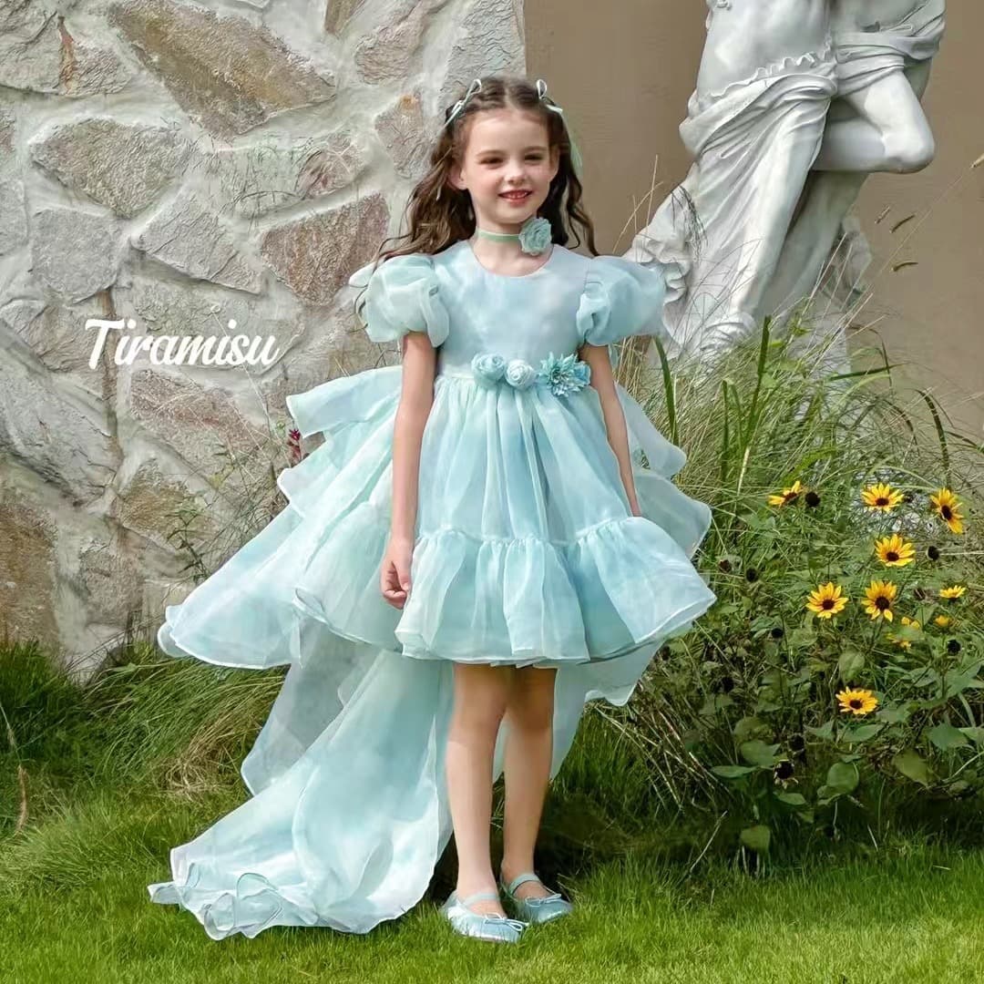 High-end girls' summer gradient extra-long tailed princess tutu skirt, fashionable and sweet baby girl's birthday dress