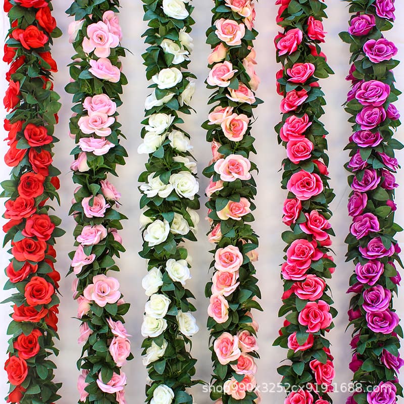 Artificial Rose Vine Wall Hanging Fake Flower Rattan Water Pipe Air Conditioning Pipe Indoor Living Room Decoration Ceiling Vine Plant