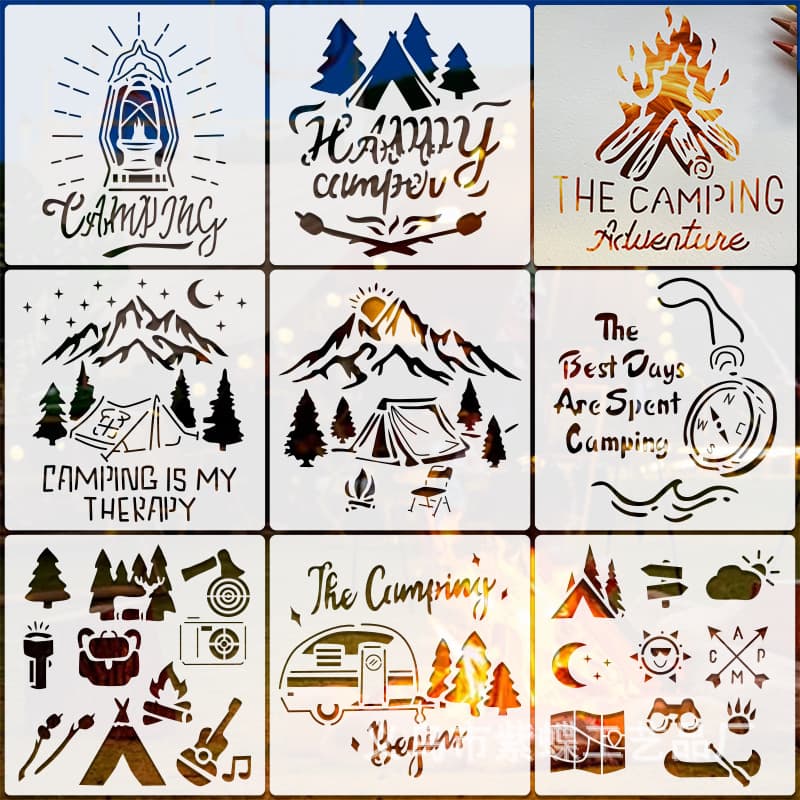 Cross-border outdoor camping decoration hollow painting template notebook sticker graffiti spray painting template reusable