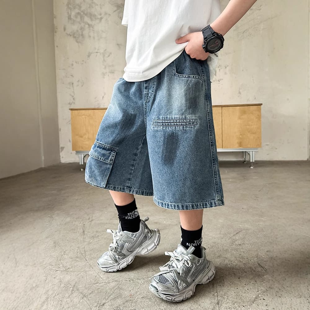 Boys' Denim Shorts Summer 2026 New Style, Mid-Large Kids Summer Pants, Boys' Summer Five-Point Shorts Trendy
