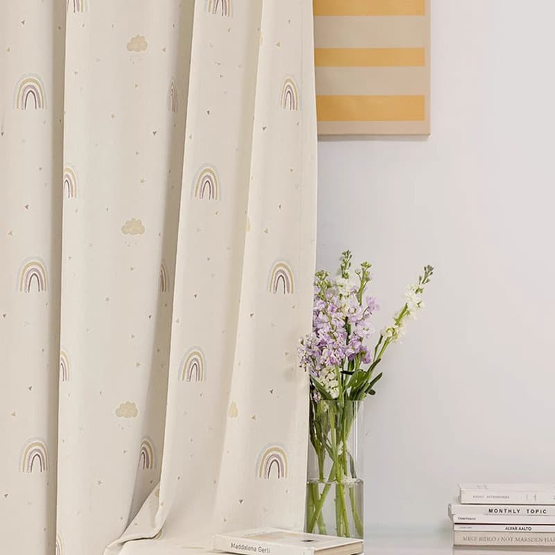 Cartoon Curtain Girl Children's Room Ready-Made Curtain Rainbow Auspicious Cloud Chenille Curtain Princess Cream Style Window Sheer Curtain