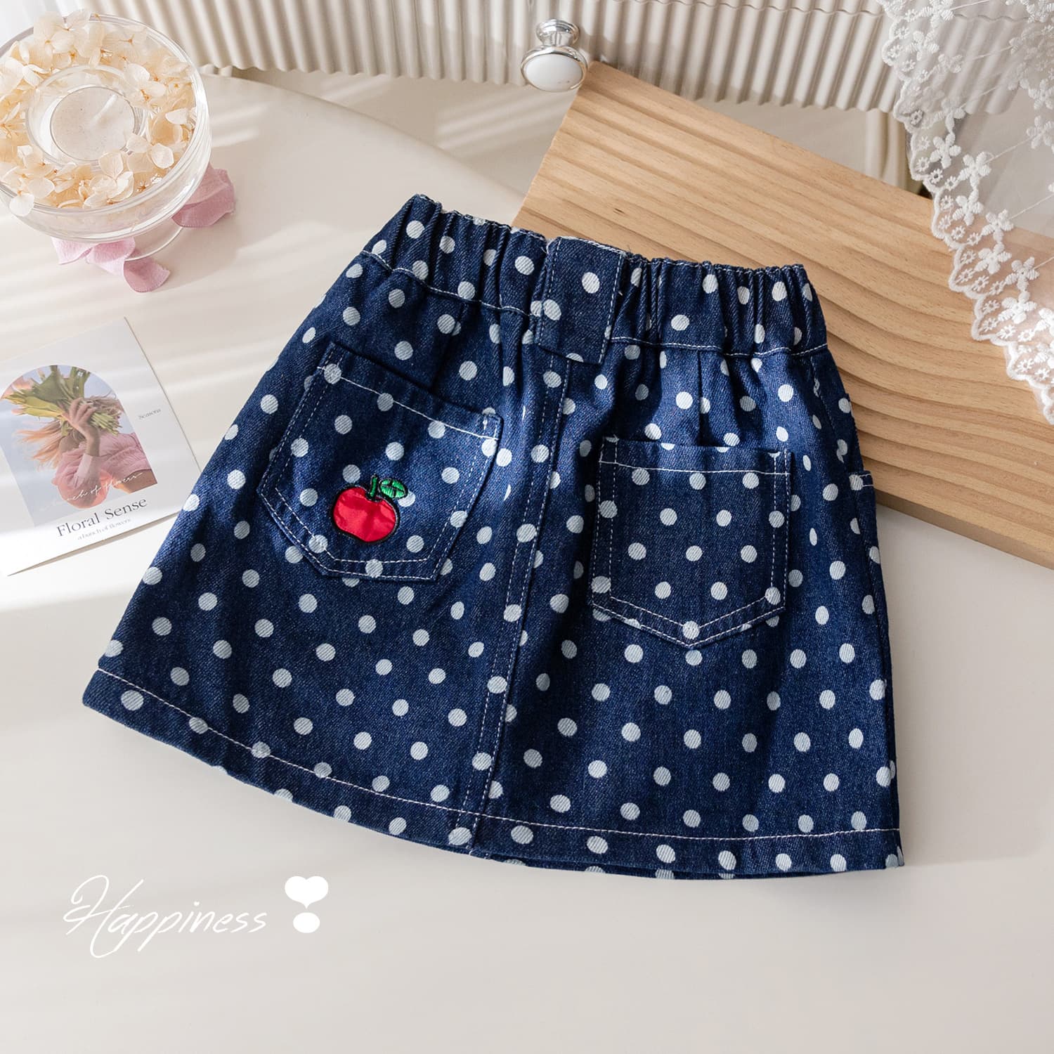 Girls' spring/summer polka dot print denim dress 2025 summer new chic embroidered half skirt baby short skirt trendy