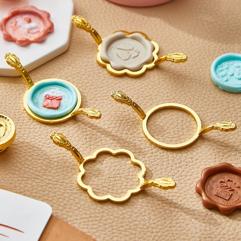 Metal Wax Seal Mold with Floral Pattern Circle Design for Stamping and Shaping Wax Seals