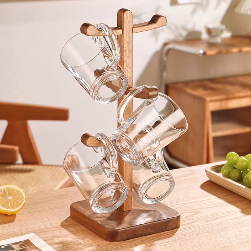Solid wood cup holder upside down drain desktop storage household coffee cup mug glass water cup teacup storage rack