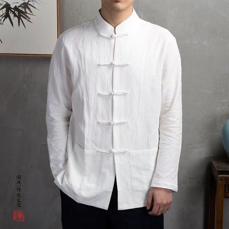 Chinese Style Men's Hanfu Tang Suit Spring Linen Shirt Jacket Stand Collar Cotton Linen Top Men's Shirt