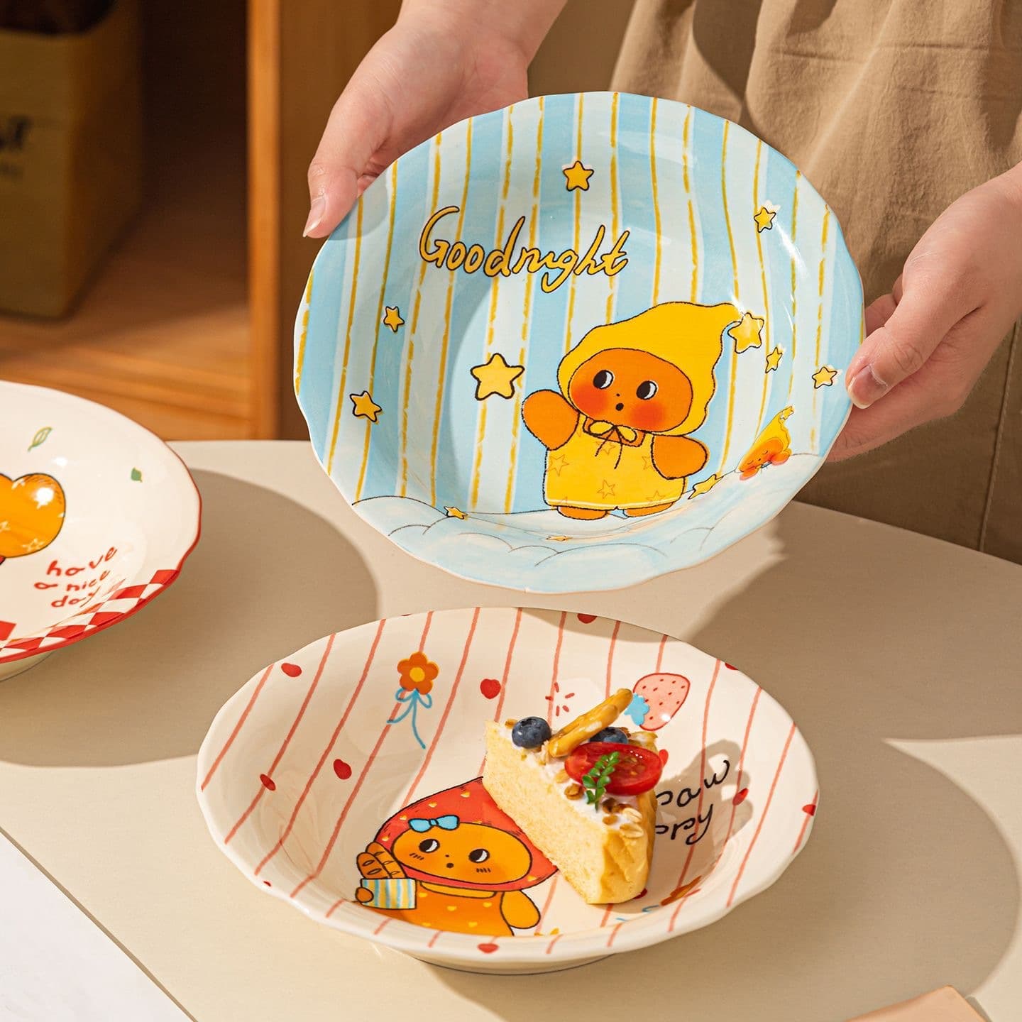 Yuanqi Xingzai cute ceramic plate pasta plate cartoon children's dinner plate high-value dish plate rice plate high temperature resistance