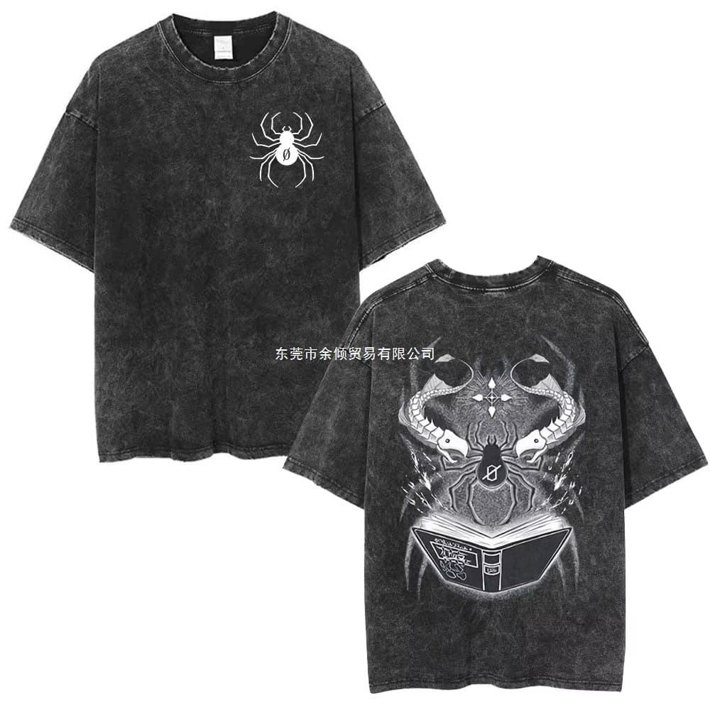 Vintage Washed Anime Hunter x Hunter T-Shirt Spider Phantom Troupe Hisoka Chrollo Short Sleeve T-Shirt Men