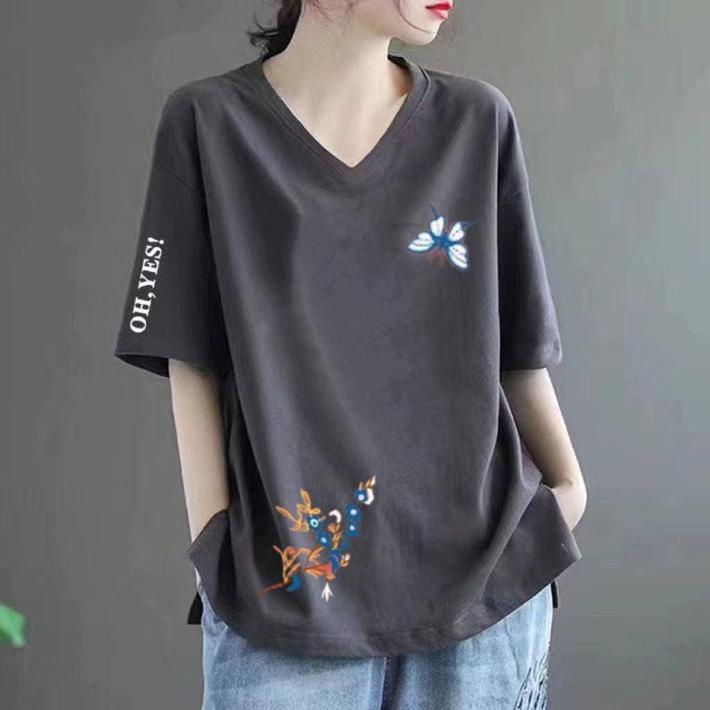 Summer Short Sleeve T-Shirt for Women, Cotton-Like Top, Loose Fit, Slimming, for Middle-Aged 30-40 Years Old, Full Cotton, Mom's Belly-Covering Base Layer