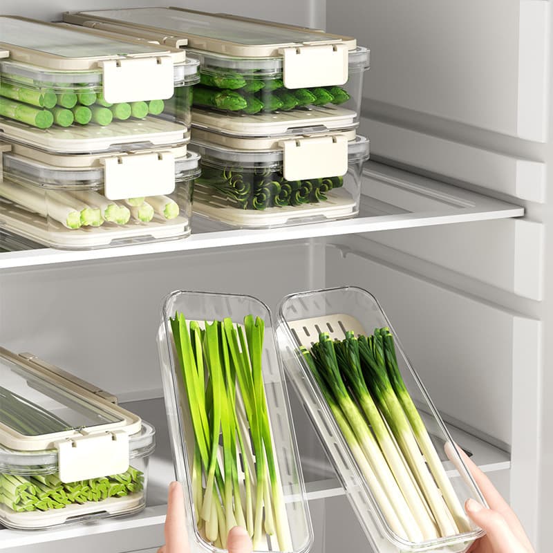 Kitchen Scallion and Cilantro Storage Box Refrigerator Vegetable Preservation Box Portable Food Grade Ginger and Garlic Noodles Special Artifact