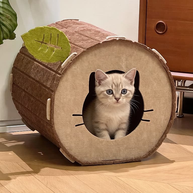 Cat Cave Tree House Felt Cat Villa All-Season Semi-Enclosed Cat Bed with Scratching Board and Climbing Frame, Warm