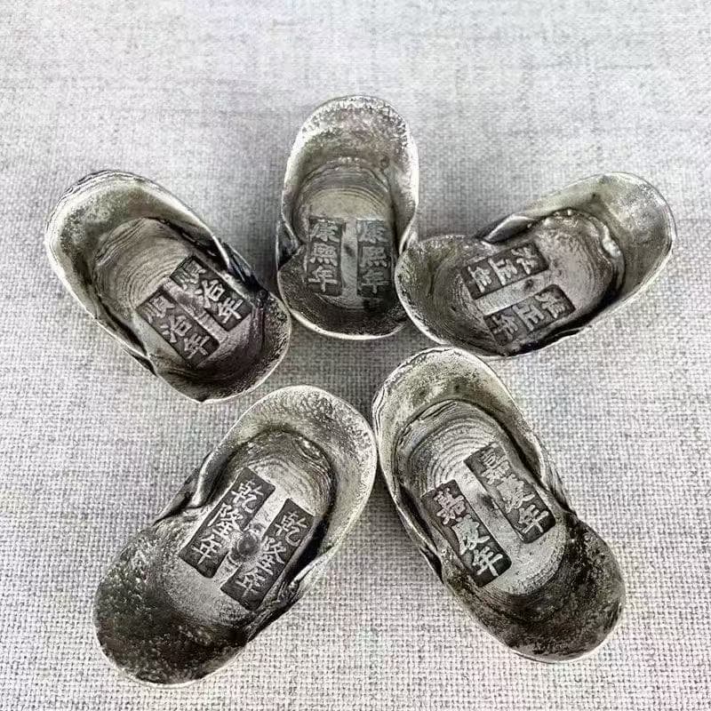 Antique-Style Qing Dynasty Five Emperors' Money Silver Ingot Coins Qing Dynasty Treasury Silver Five Emperors Honeycomb Silver Ingot Craft Ornaments