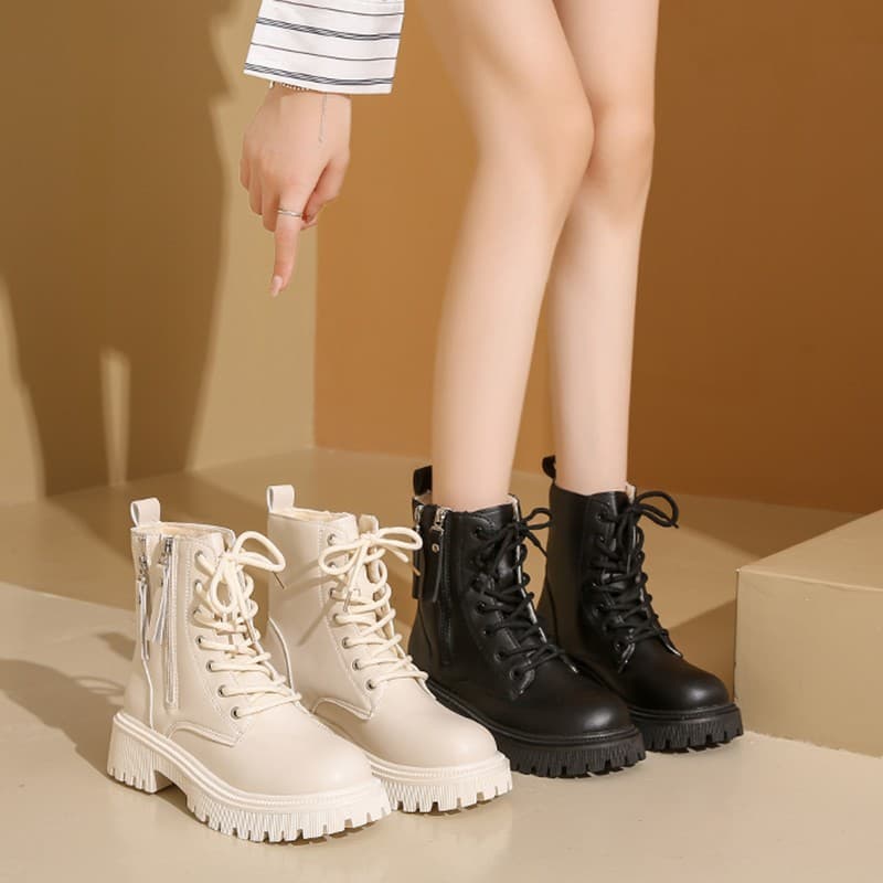 Cross-border Large Size Women's Boots 2024 Autumn/Winter New Fashion Warm Short Boots British Style Double Zipper Martin Boots Women