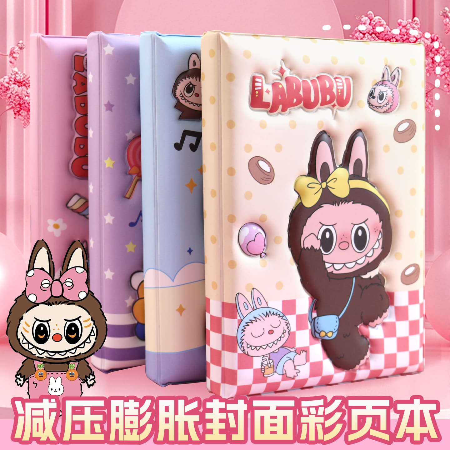 LABUBU Colored Page Notebook LABUBU Stress Relief Expansion Thick Soft Cover Notepad Diary Gift for Primary and Secondary School Students