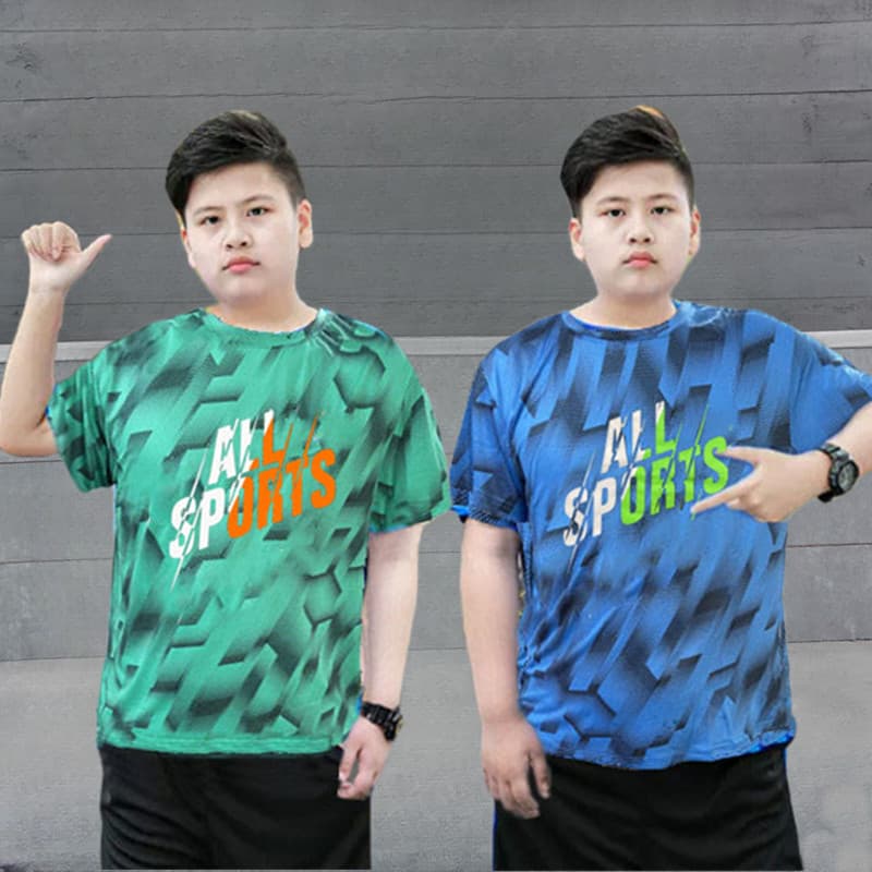 Loose Ice Silk Mesh T-Shirt for Plus Size Boys Quick Dry Wide Short Sleeve Breathable Summer Sportswear Casual Round Neck Tee