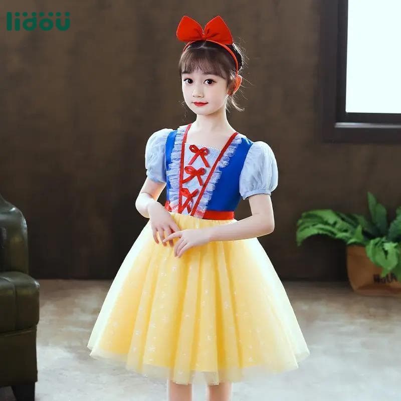 Girls' Snow White Princess Dress Summer Elsa Dress New Children's Fashion Girl Cute Dress Tulle Skirt