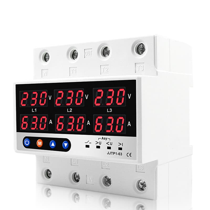 Three-Phase Four-Wire Over/Under Voltage Protector 63A/100A Current Limiter AC380V