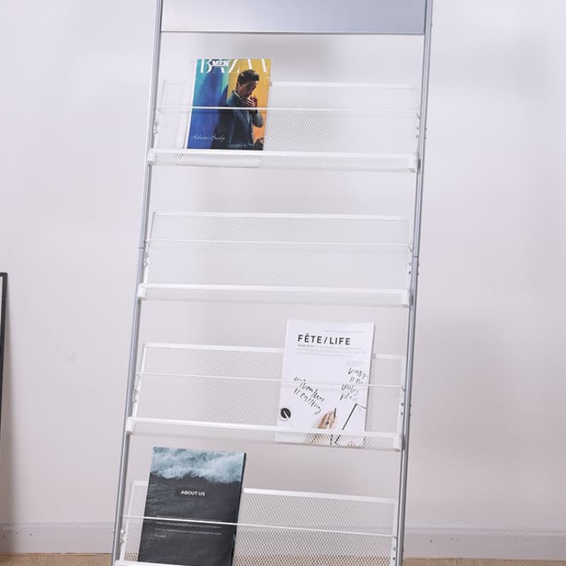 Magazine rack, book and newspaper shelf, single-page display stand, floor-standing newspaper and magazine rack, promotional material display.