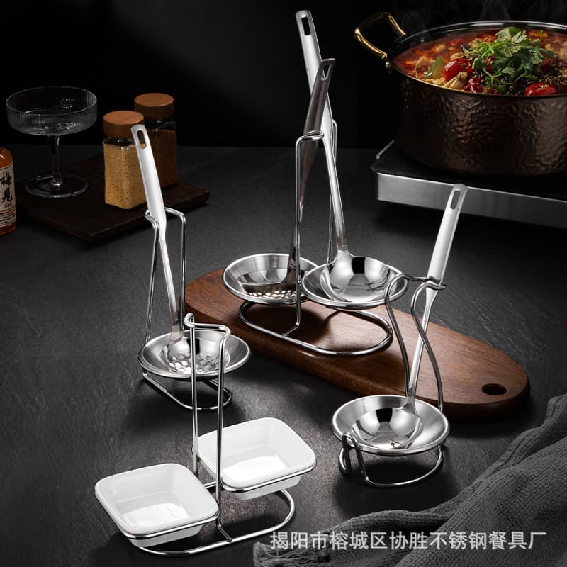 Thickened Stainless Steel Soup Ladle Stand for Commercial Use, Hotel Restaurant Kitchenware Set, Spoon Rest Set for Hot Pot Restaurant, Ladle and Strainer Holder