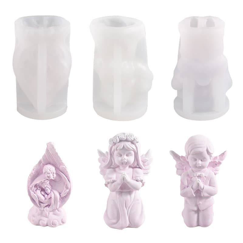 DIY Epoxy Resin Angel Candle Mold Rose Angel Boy Girl Praying Angel Plaster Resin Silicone Mold