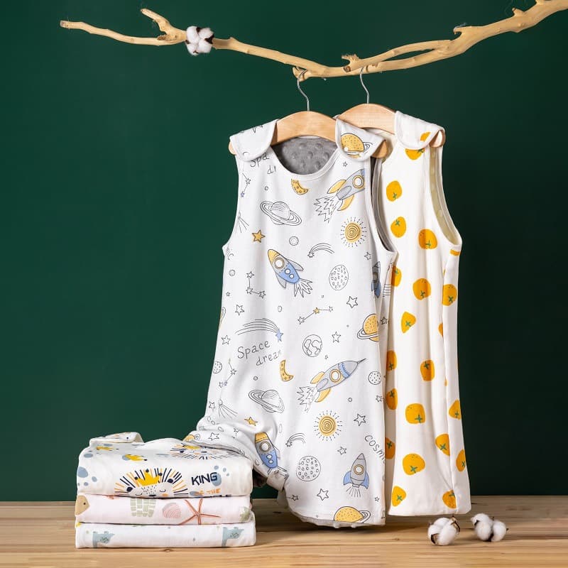 Children's Spring and Autumn Thickened Sleeveless Sleep Sack, Bean Fleece Vest-Style Separate Legs Sleeping Bag, Unisex Thickened Anti-Kick