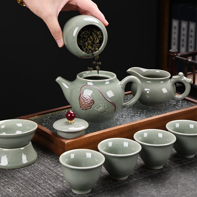 Premium Kung Fu Tea Set, Complete Set for Home and Office, Ge Kiln Ceramic, Business Gift and Souvenir for Corporate Events