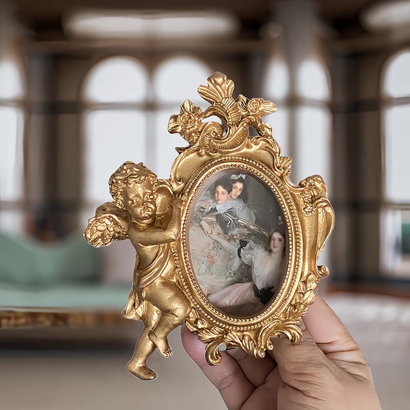 European-style Resin Photo Frame with Relief Decorative Painting, Angel Wall Hanging Home Soft Decor Resin Frame