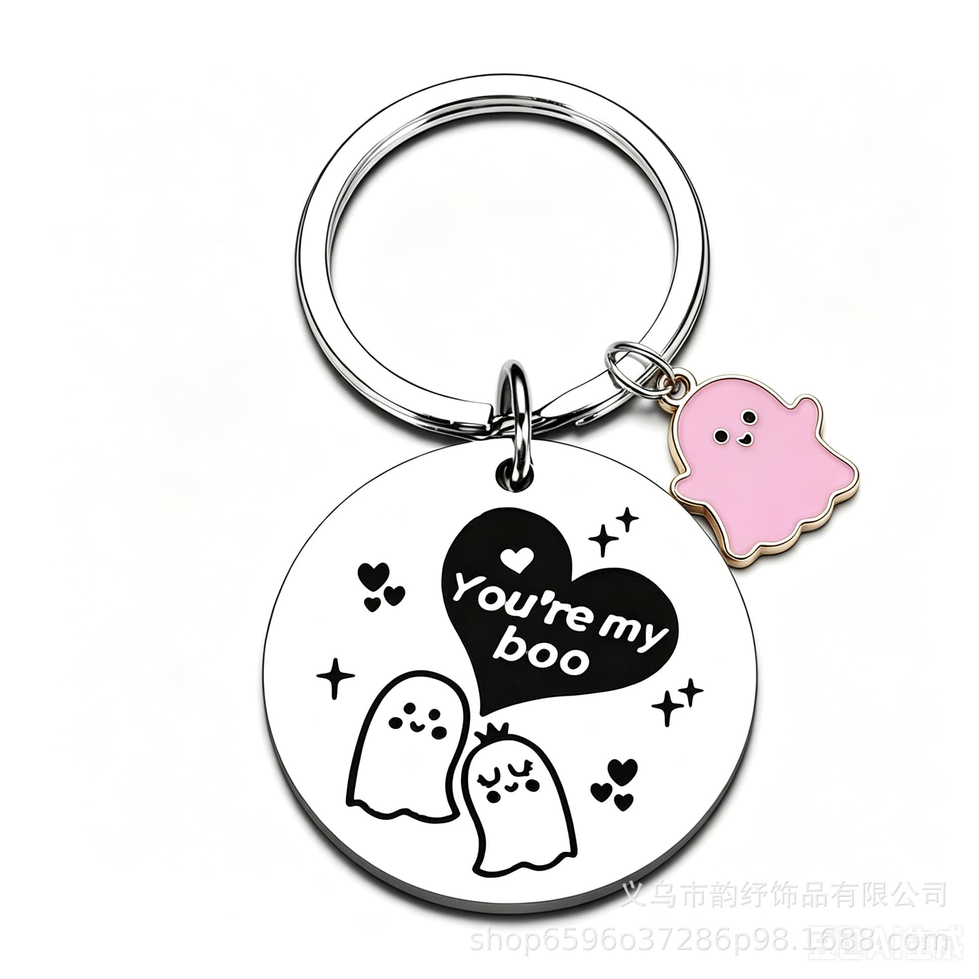 Amazon Hot Selling New Laser Engraved Round Tag Pendant Halloween Ghost Stainless Steel Keychain Gift for Friends