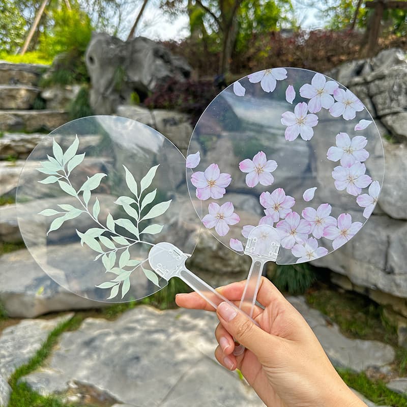 Creative Portable Transparent DIY Flower Fan Student Round Fan Summer Cartoon Children Transparent Fresh PVC Handheld Fan