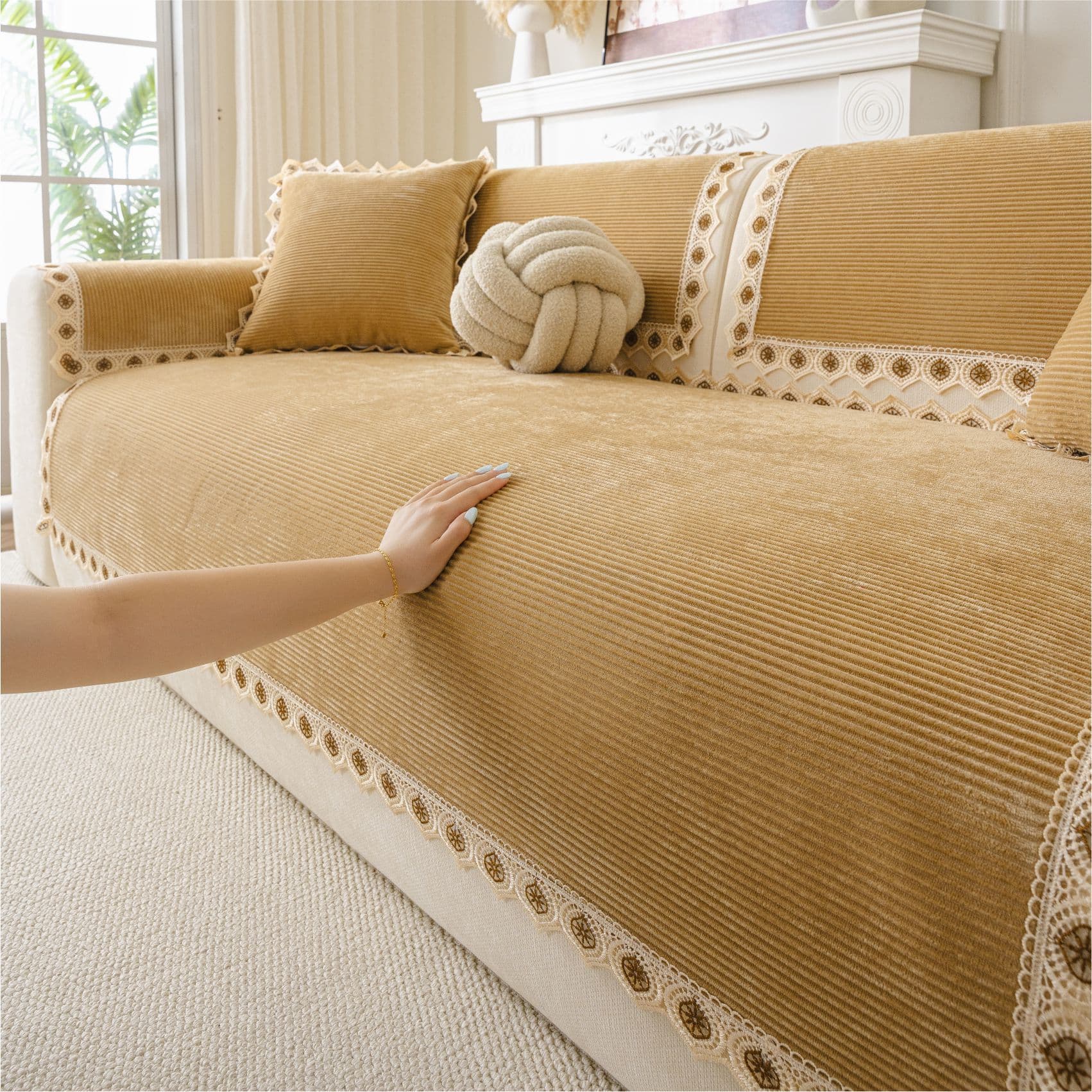 Chenille Lace Sofa Cushion 2026 New One-Piece Straight Sofa Cover Minimalist Living Room Sofa Slipcover