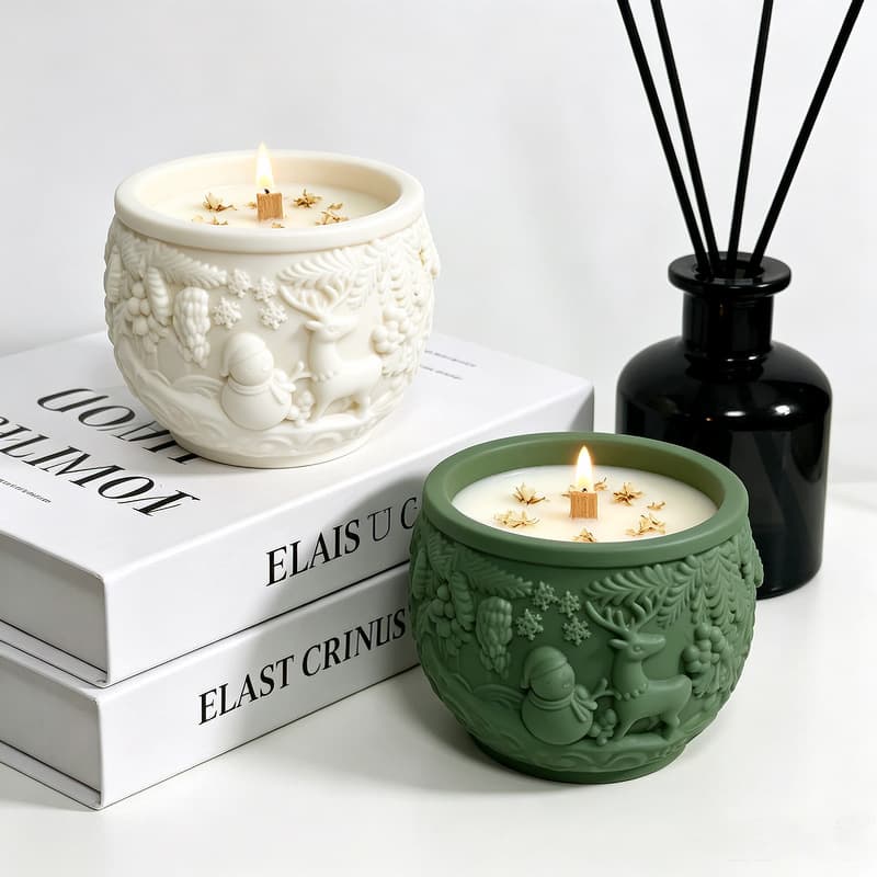 Christmas Reindeer Snowman Candle Cup Mold DIY Resin Storage Cup Cement Flower Pot Ornament Silicone Mold