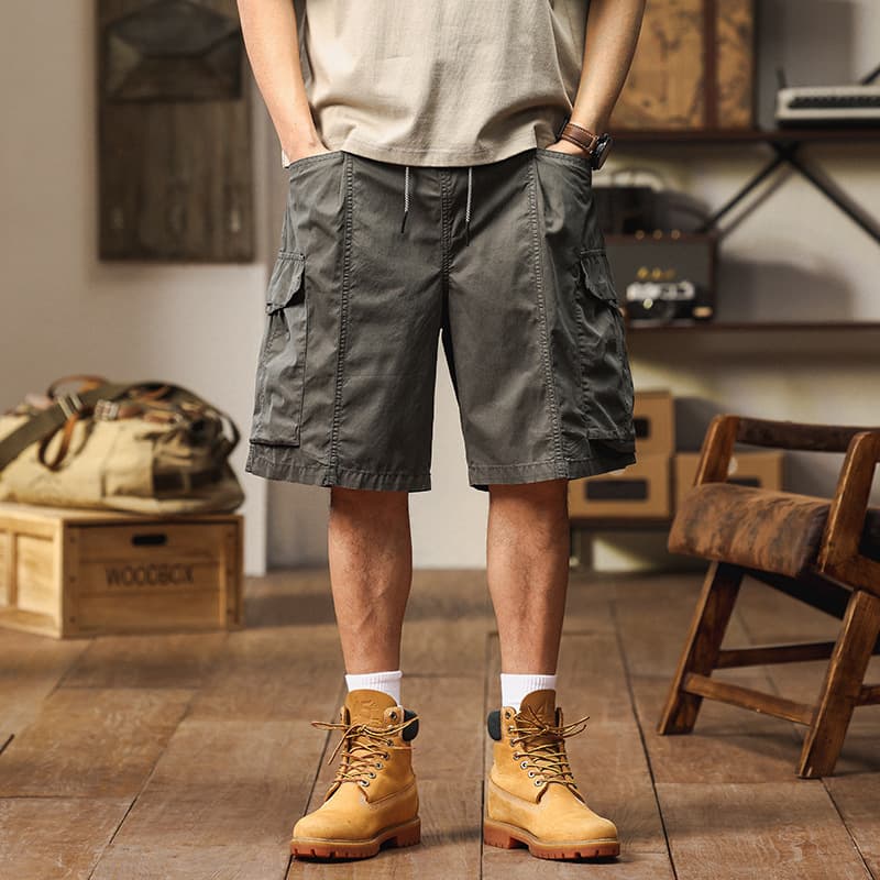 Summer New Cargo Shorts Men Casual Loose Fit Men's Shorts Japanese Retro Men's Multi-Pocket Cargo Shorts