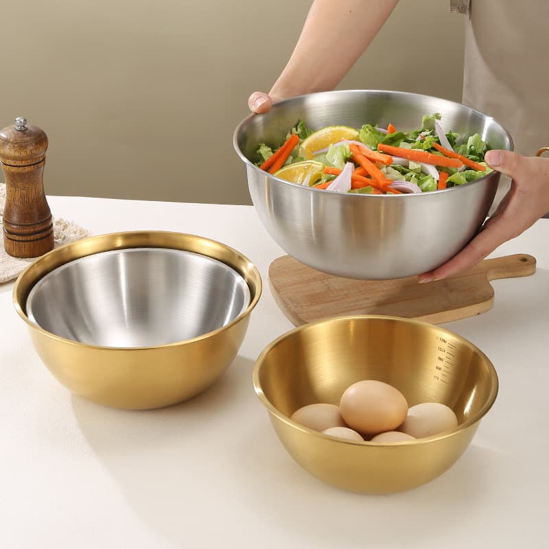 Stainless Steel Multi-functional Mixing Bowl Household Korean-style Salad Bowl with Measurements for Egg Beating and Dough Kneading
