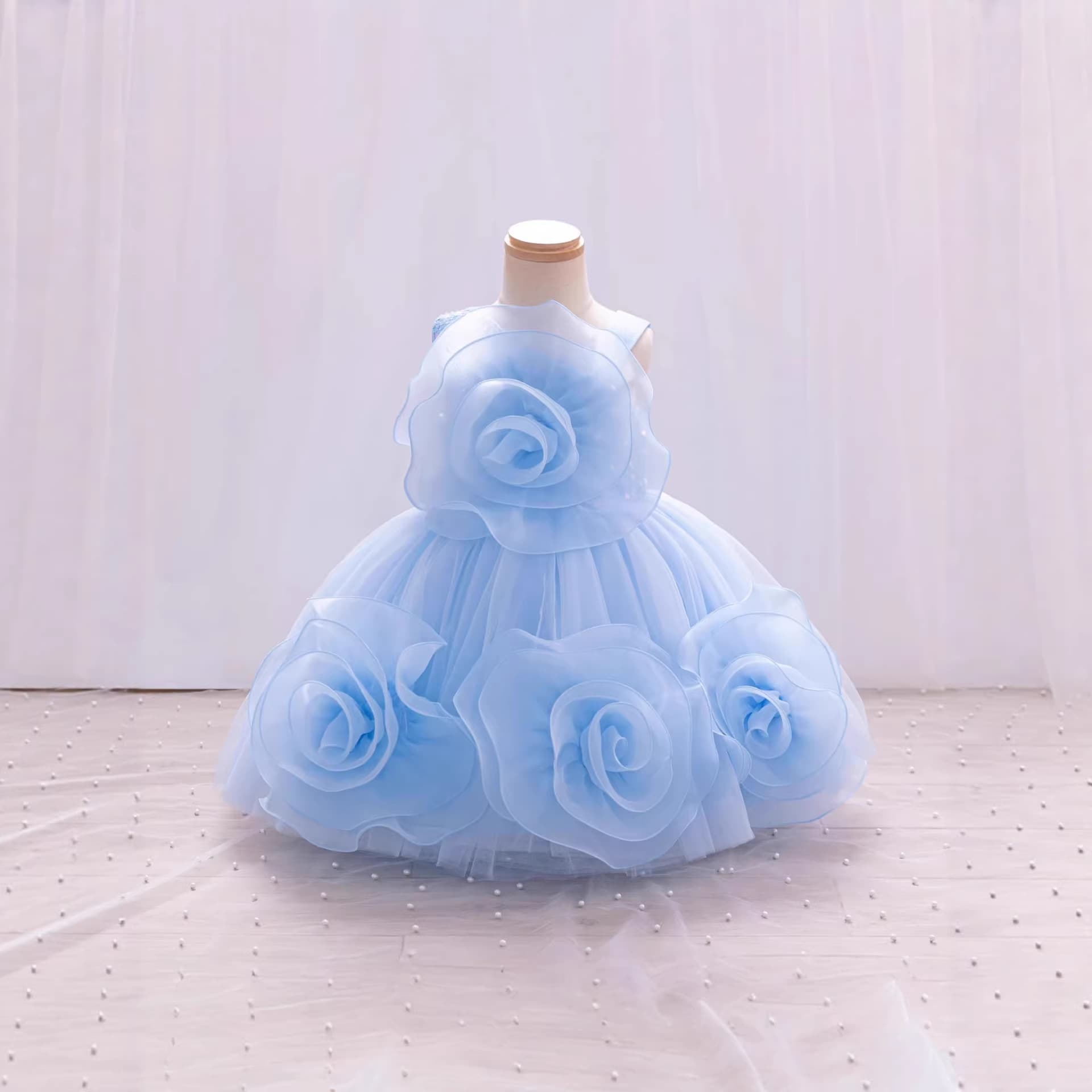 Children's Formal Dress, Tulle Skirt, Flower Girl Wedding Dress, Princess Dress for Girls, Birthday Performance Costume, Evening Gown, Blue