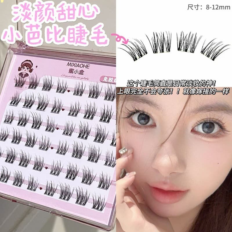 Mixiaobox Glue-Free Natural Sweetheart Doll Lashes, Defined Roots, Natural Hairline, Exquisite False Lashes with Clear Sheer Look