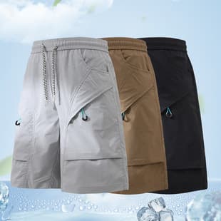 New Summer Men's Cargo Shorts Loose Straight-leg Casual Sports Ice Silk Shorts Trendy Versatile Five-point Shorts